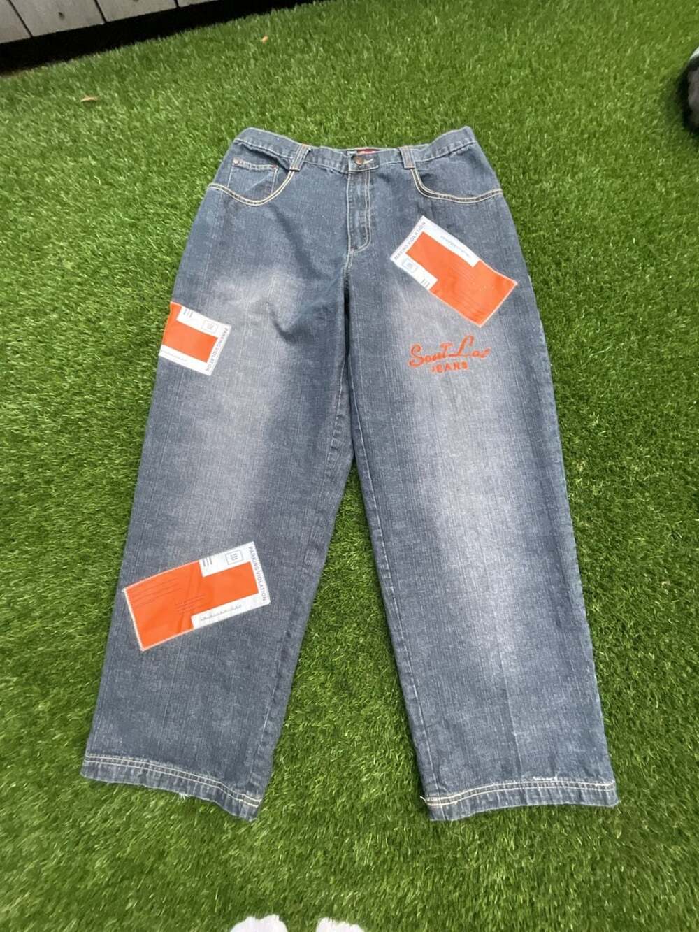 Soul Lot Jeans Vintage Y2K Baggy Denim Pants with Parking Violation Patches